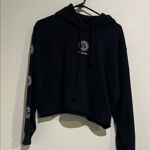 Hollister Black Cropped Hoodie with White Sun Motifs
